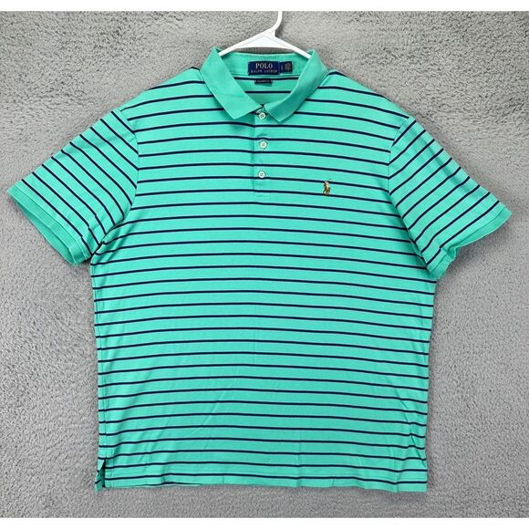 Polo Ralph Lauren Polo Shirt Adult Large L Green Striped Classic Fit Rugby Mens